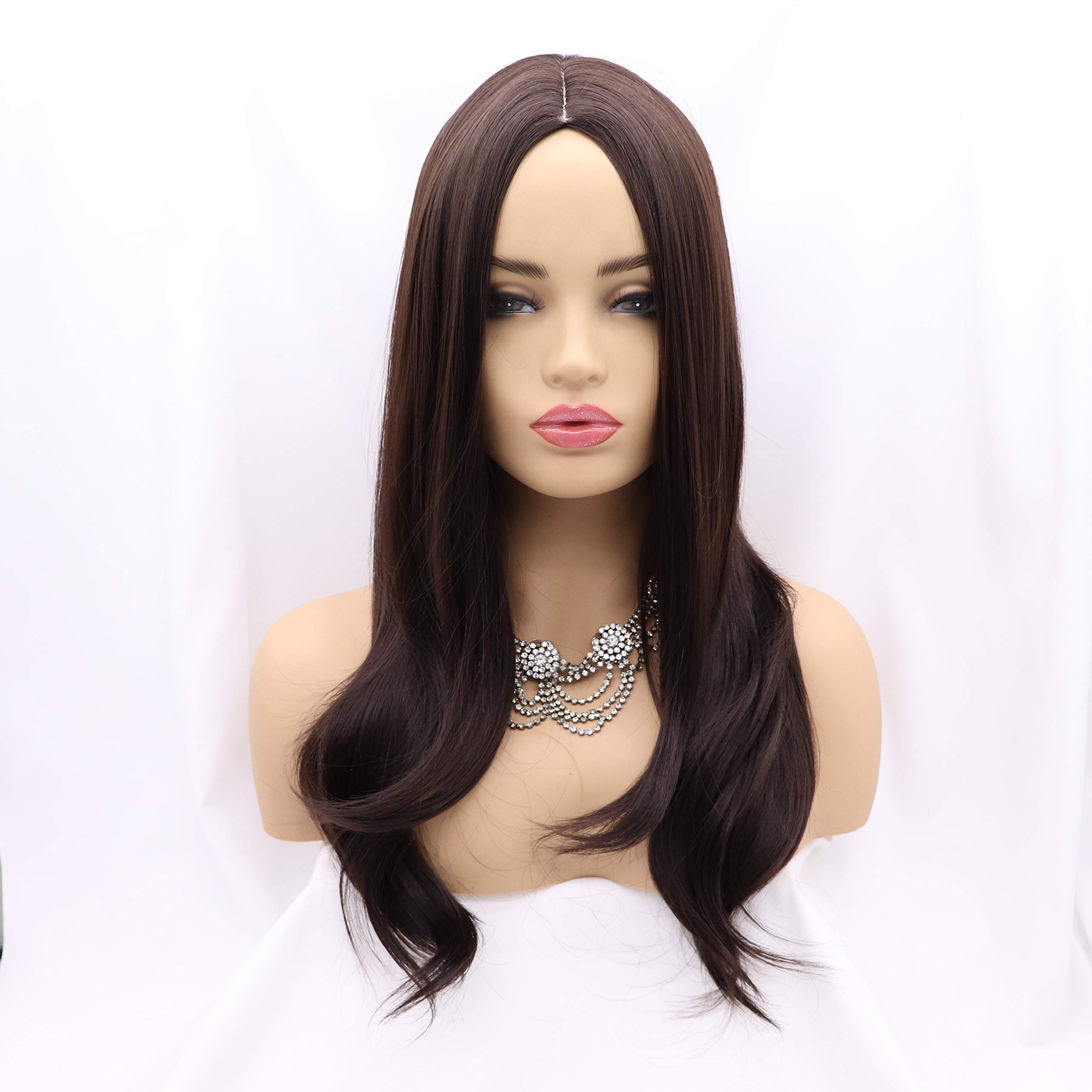 xiweiya Wigs - Long Wavy Ombre, Loose Curls, Dark Roots, Heat Resistant, Full Machine, 24 Inch, Daily Cosplay, Women's Brown