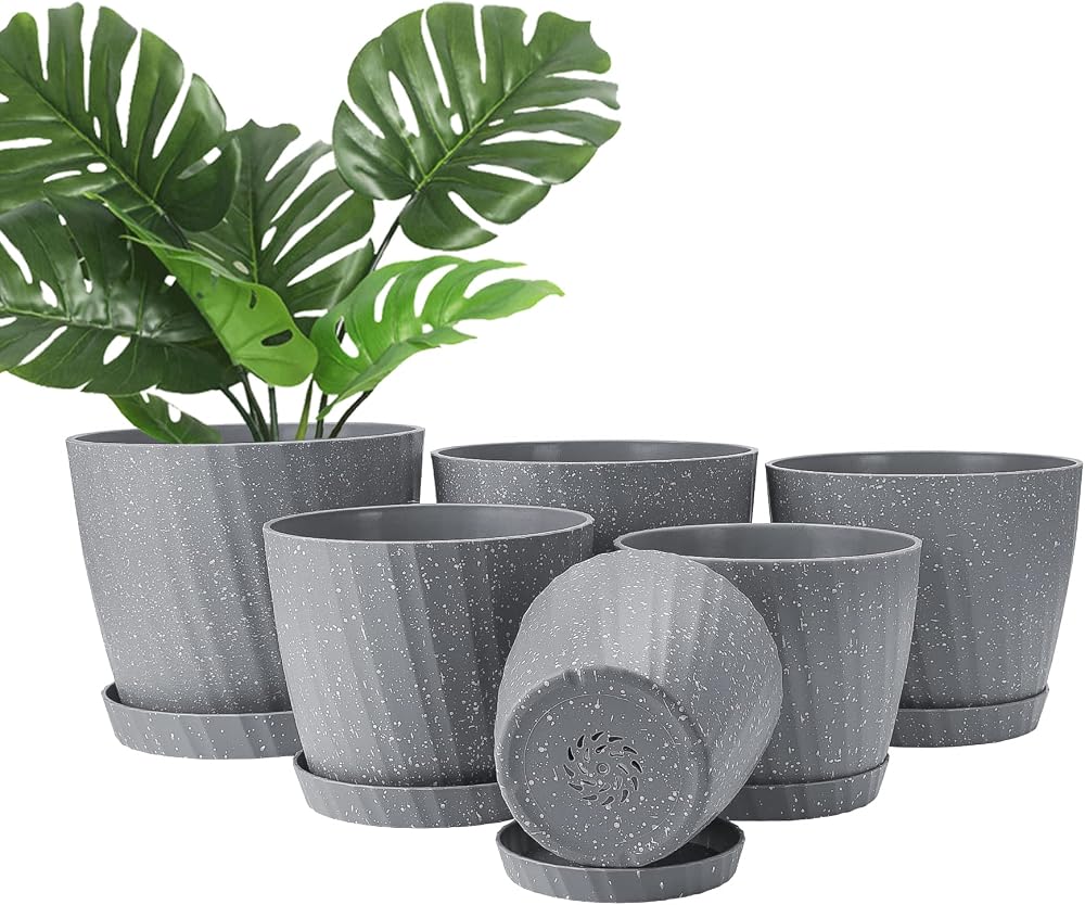 CSYY Plant Pots Indoor 6-Pack 19/17.5/16.5/15.5/14/11.5cm Self Watering Grey