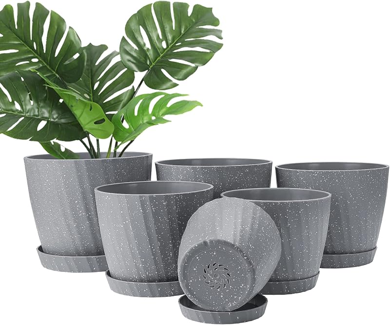 CSYY Plant Pots Indoor 6-Pack 19/17.5/16.5/15.5/14/11.5cm Self Watering Grey