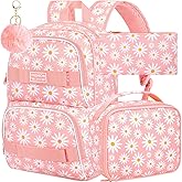 AGSDON 3PCS Daisy Girls Backpack, 17 Inch Laptop School Bookbag Teen College Water Resistant Kids Backpacks with Lunch Box Set - Pink