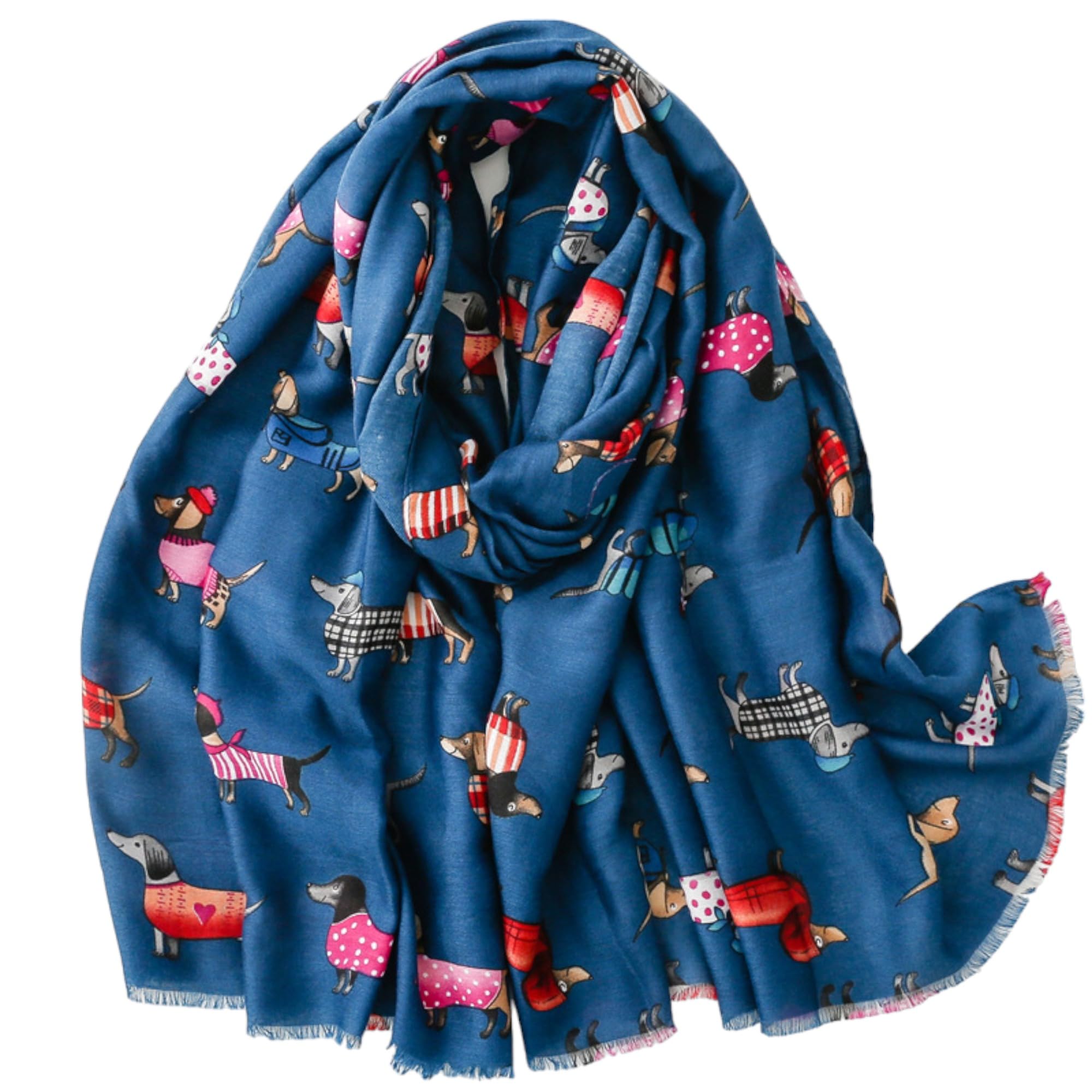 GFM® Women's Dachshund Sausage Dogs Print Ladies Soft lightweight Scarf Wrap - long (180x90cm)- Green - Spring Summer All Seasons Shawl - Blue - (DRV) (PSCF-DG-CTN-TNL)