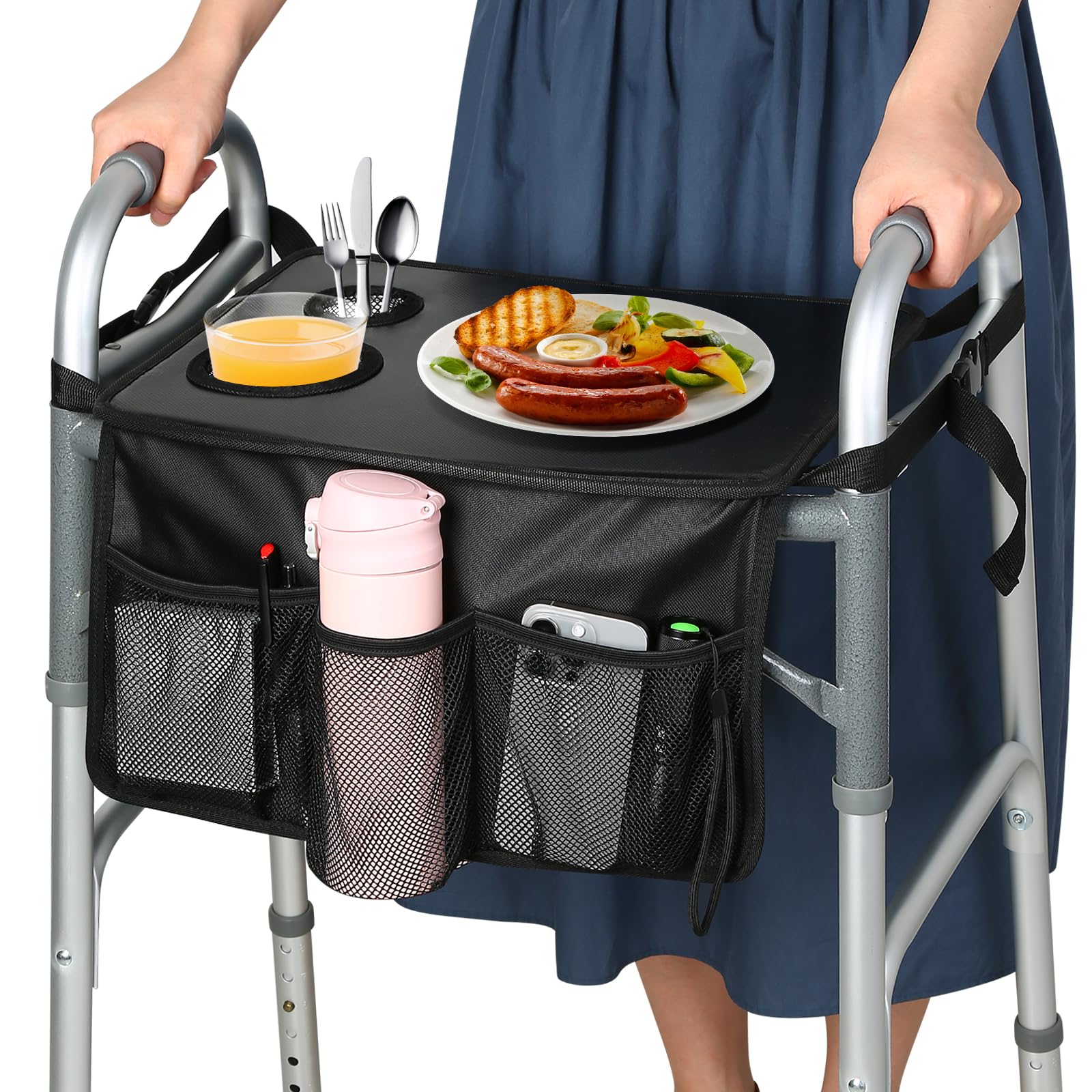 Photo 1 of HOOMTREE Walker Tray for Folding Walker, Trays for Walkers for Seniors Detachable with Cup Holder,Walker Trays for Rolling Folding Walker,Walker Accessories for Elderly