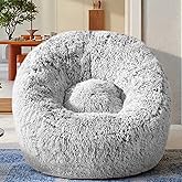 Plush Faux Fur Bean Bag Chairs, Memory Foam Filled Sofa Chair Shape Bean Bag for Adults/Teens/Kids, Ultra-Soft Lazy Sofa for Living Room Bedroom College Dorm, Grey