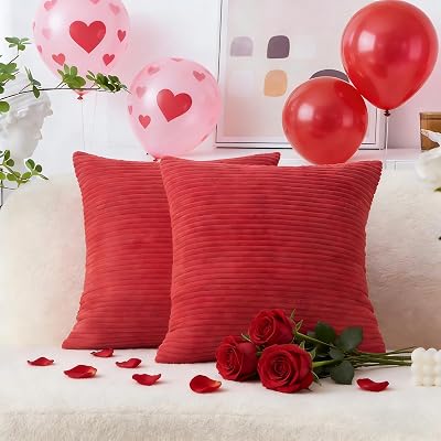 Home Brilliant Red Cushion Cover 65x65 cm Velvet Corduroy 2 Pack