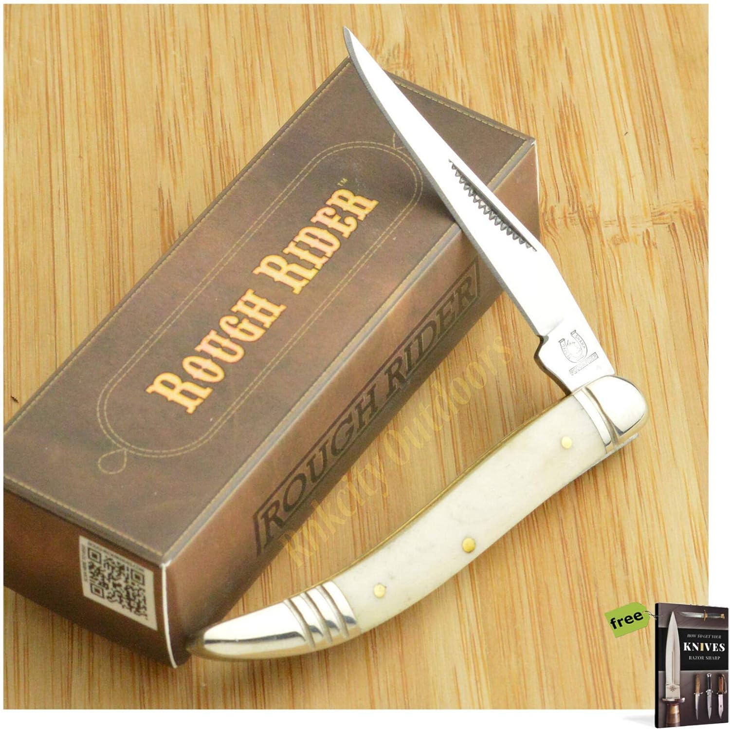 Rough Rider Folding Pocket Knife White Smooth Bone Toothpick 440