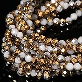 5 Strands 6mm Gold Half Plated Faceted Rondelle Beads, Songxi Glass Beads for Keychain Making Necklace Earring Jewelry Making for Gemstone DIY Craft Supplies