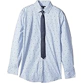 Tommy Hilfiger Boys Long Sleeve Dress Shirt with Straight Tie, Collared Button-Down with Cuff Sleeves