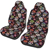 TianHeYue Sugar Skull and Flower Car Seat Cover Front Seats Full Set of 2 Vehicle Seat Protector Fit Cars, Sedan, Truck, SUV, Van