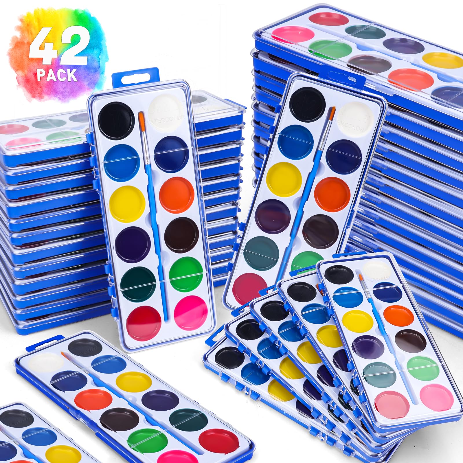 42 Pack Watercolor Paint Set for Kids, 12 Colors Watercolors Paints with Paint Brush, Kids Watercolor Paint Set for Party Favor, Classroom.
