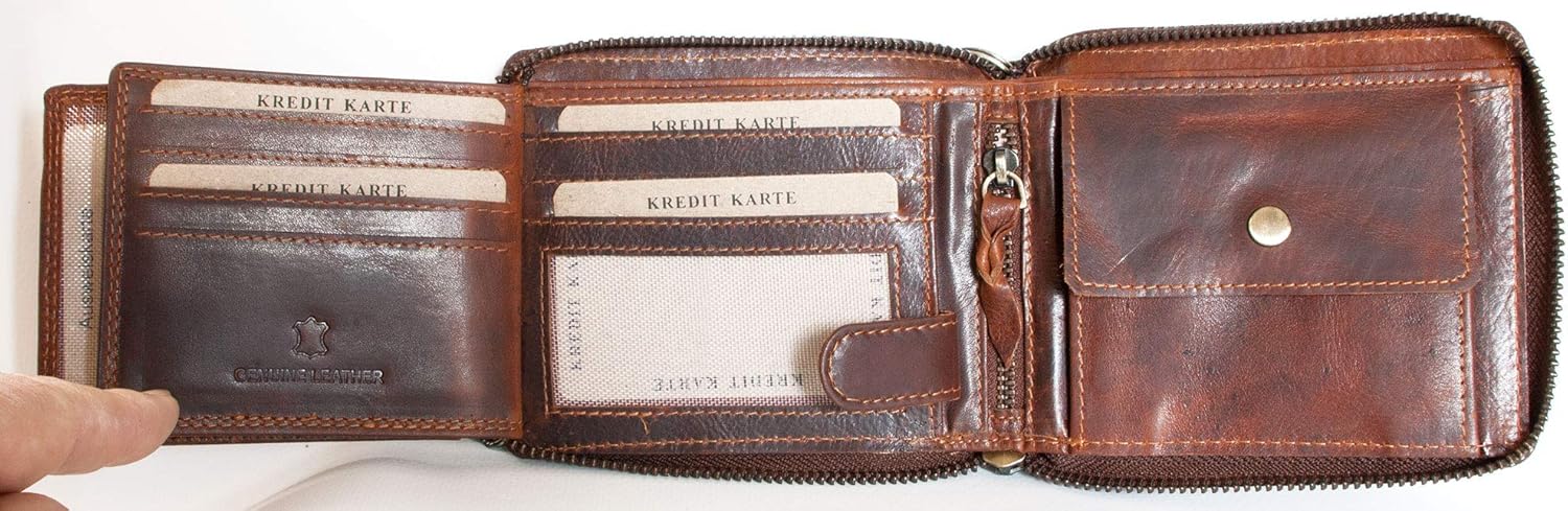 FLW Natural genuine leather biker's wallet with a metal chain with a shark, Brown - Image 5