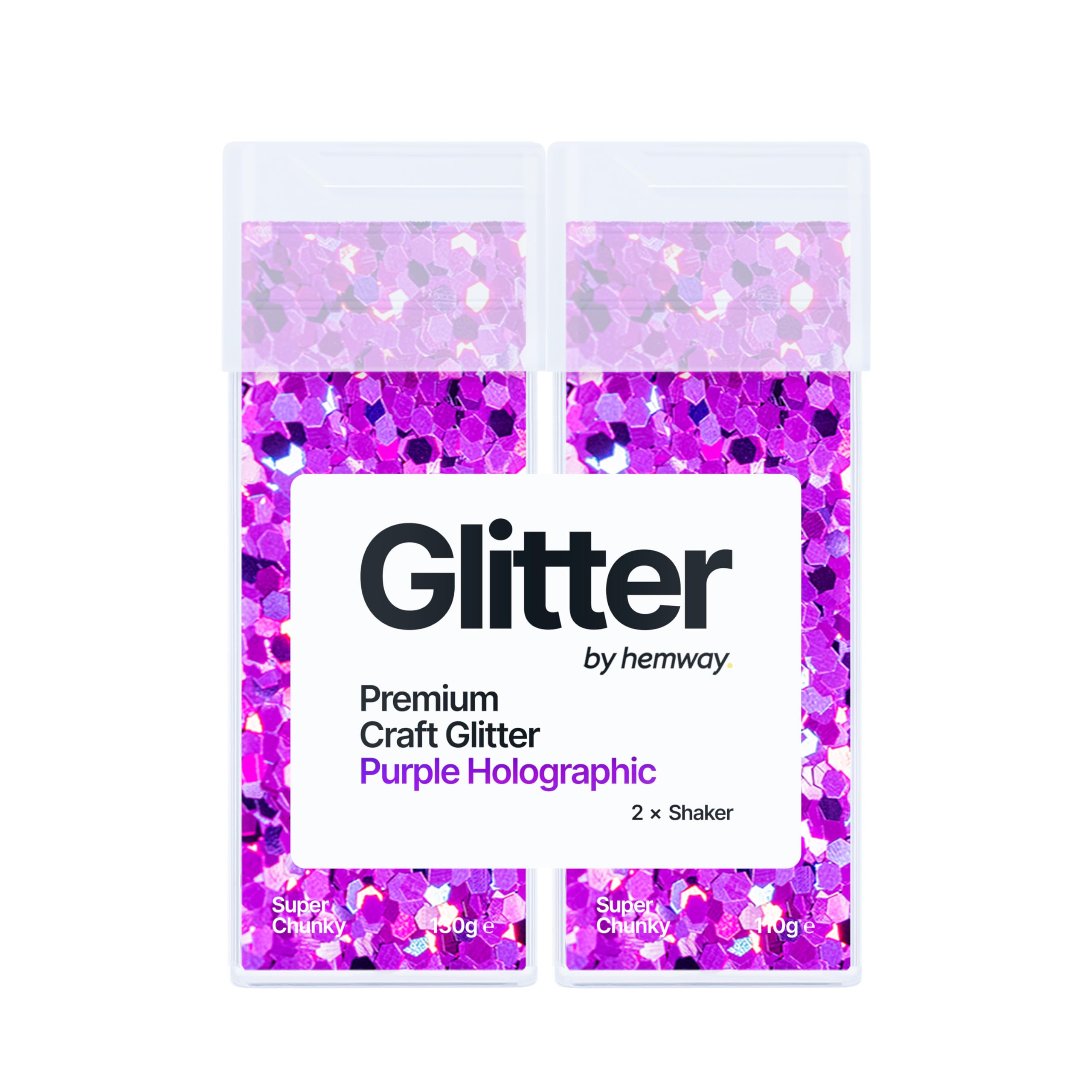 Hemway Glitter Shaker Purple Holographic 110g x2 Pack Super Chunky, Craft Glitter Shakers for Resin & Epoxy Crafts, Christmas Art Supplies, Nail, Body, Face, Eye, Festival, Crafting, Slime, Sparkle