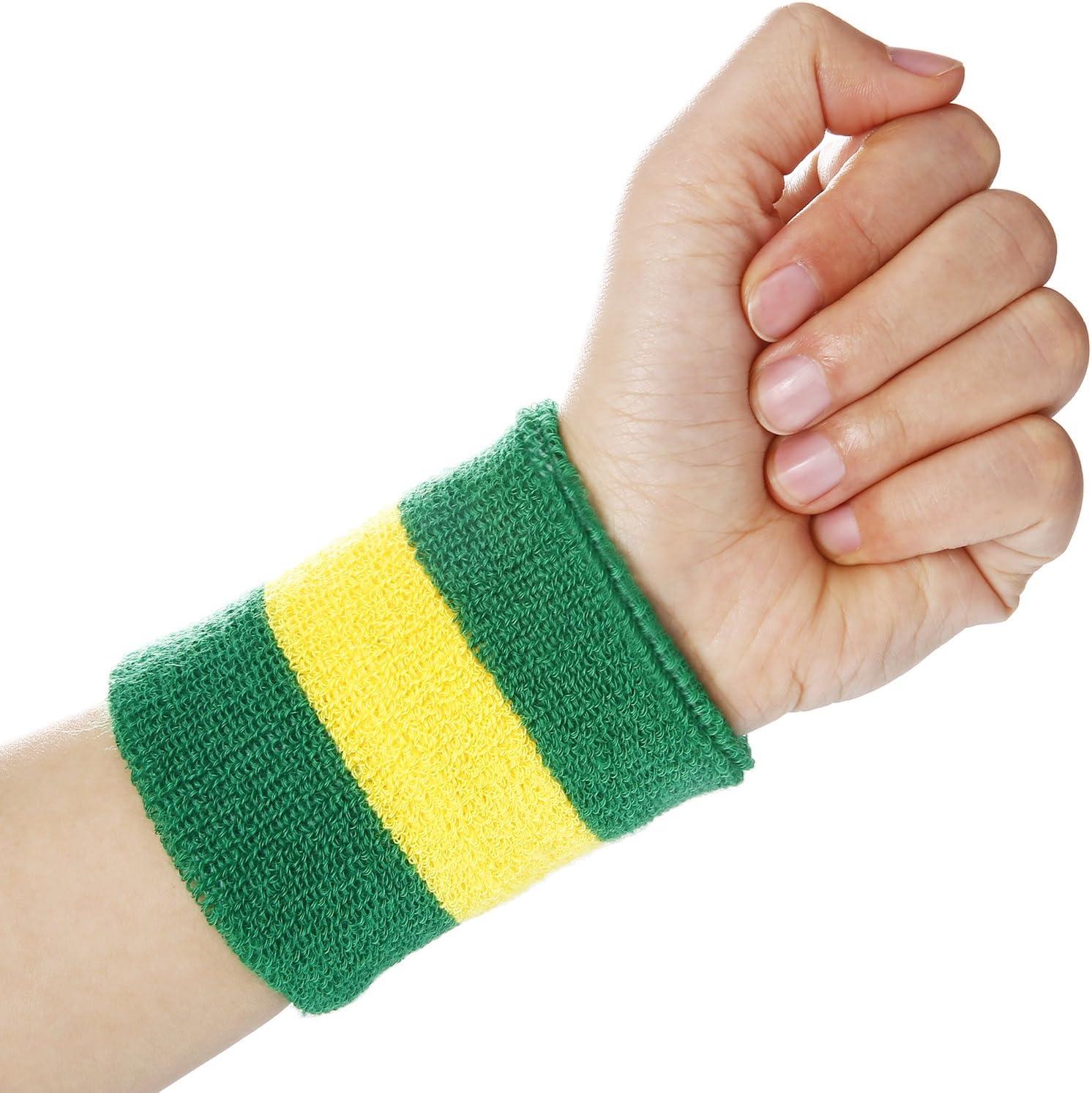 WILLBOND 3 Pieces Sweatbands Set, Includes Sports Headband and Wrist Sweatbands Striped Sweat Band for Athletic Men and Women (Green and Yellow) : Clothing