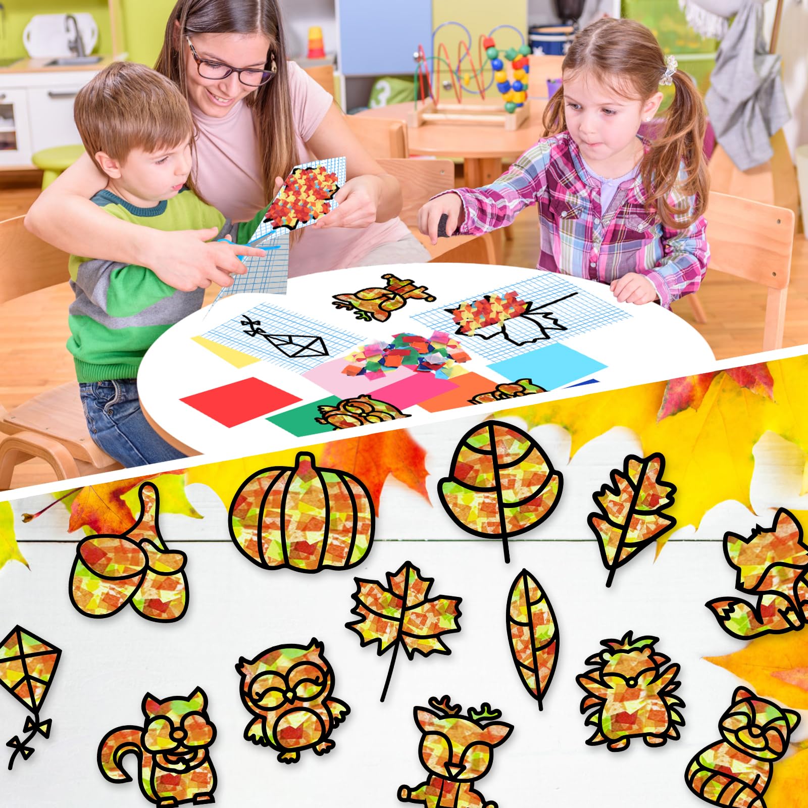 Herefun Herbst Bastelset für Kinder, 13 Stück Set mit Kränzen, Blätter Deko, DIY Basteln für Halloween, Weihnachten 4