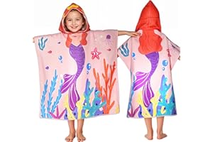 YTHUIL Mermaid Hooded Towels for Kids, with Backpack, Kids Beach Towel 30"x 25" for 3-10 Years, Mermaid Gifts for Girls, Toddler Swim Cover Up & Bath Robe for Beach Pool, Soft Microfiber