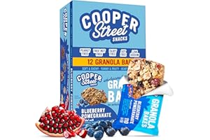 Cooper Street Blueberry Pomegranate Granola Bakes (12 bars) - Individually Wrapped Soft and Chewy Breakfast Granola Bars - Nut, Dairy & Soy Free - Great As Kids Snacks For School, Hiking Or Lunchbreak