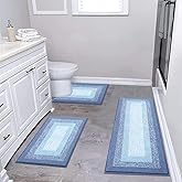 Bsmathom Microfiber Bathroom Rugs Sets 3 Piece, Non-Slip Absorbent Bath Mats, Soft Shaggy Bathroom Rugs with U-Shaped Toilet Rug Machine Washable Bath Rugs, Light Blue
