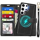 TUCCH Wallet Case for Galaxy S25 Ultra, Removable RFID Blocking [4 Card Slots] Wrist Strap Wireless Charging Kickstand PU Leather Magnetic Detachable Protective Cover for Galaxy S25 Ultra 6.9", Black