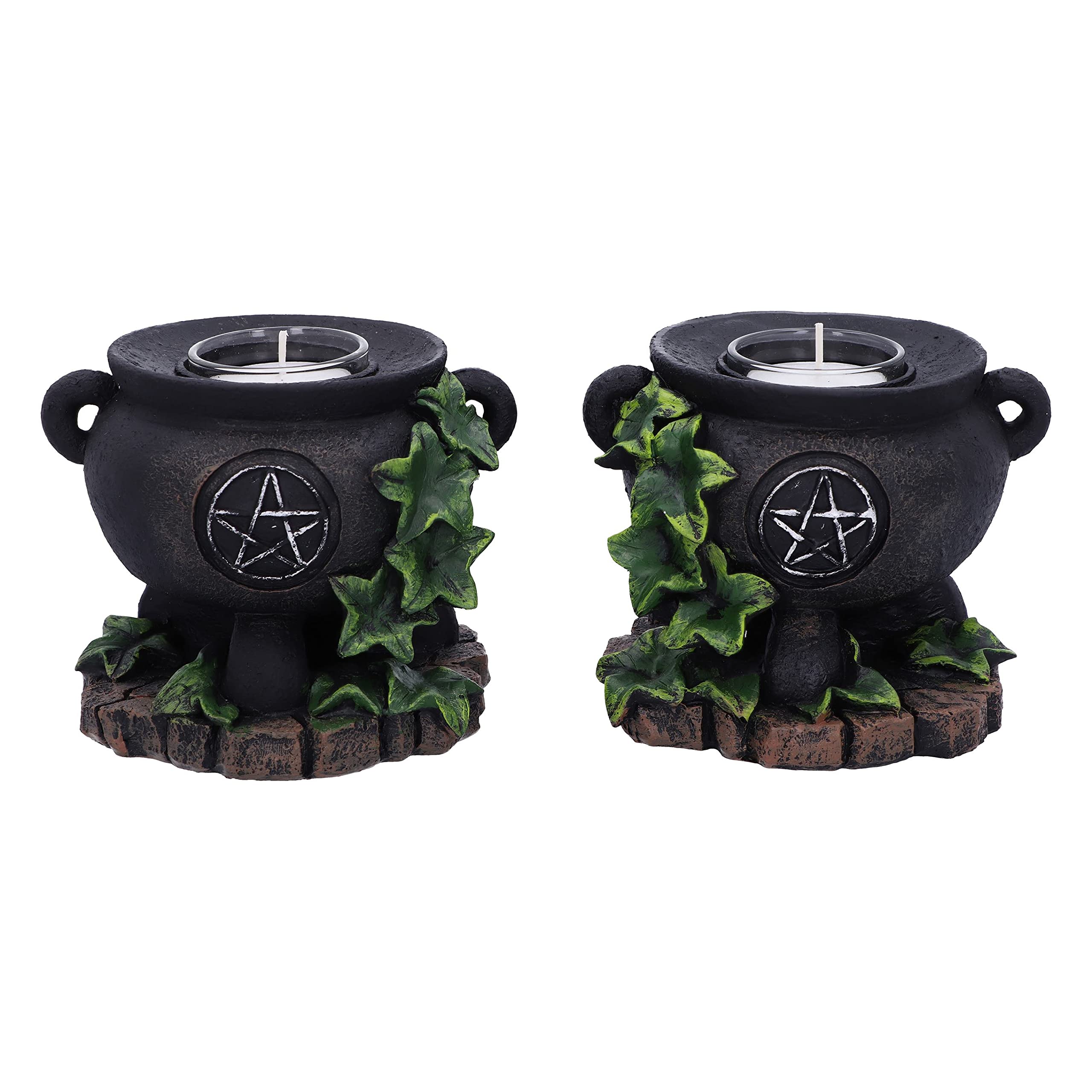 Nemesis Now Set of Two Ivy Cauldron Witches Candle Holders 11cm, Black