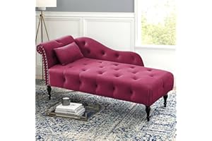 Holaki Velvet Chaise Lounge,Indoor Accent Chaise Chair with Pillow,Button Tufted Right Arm Facing Lounge Chair with Nailhead Trim & Solid Wood Legs,Modern Sleeper Sofa for Living Room(Burgundy)