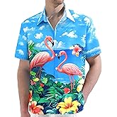 JOGAL Mens Tropical Hawaiian Shirt Short Sleeve Button Down Floral Print Casual Shirt Vacation Summer Beach Shirts