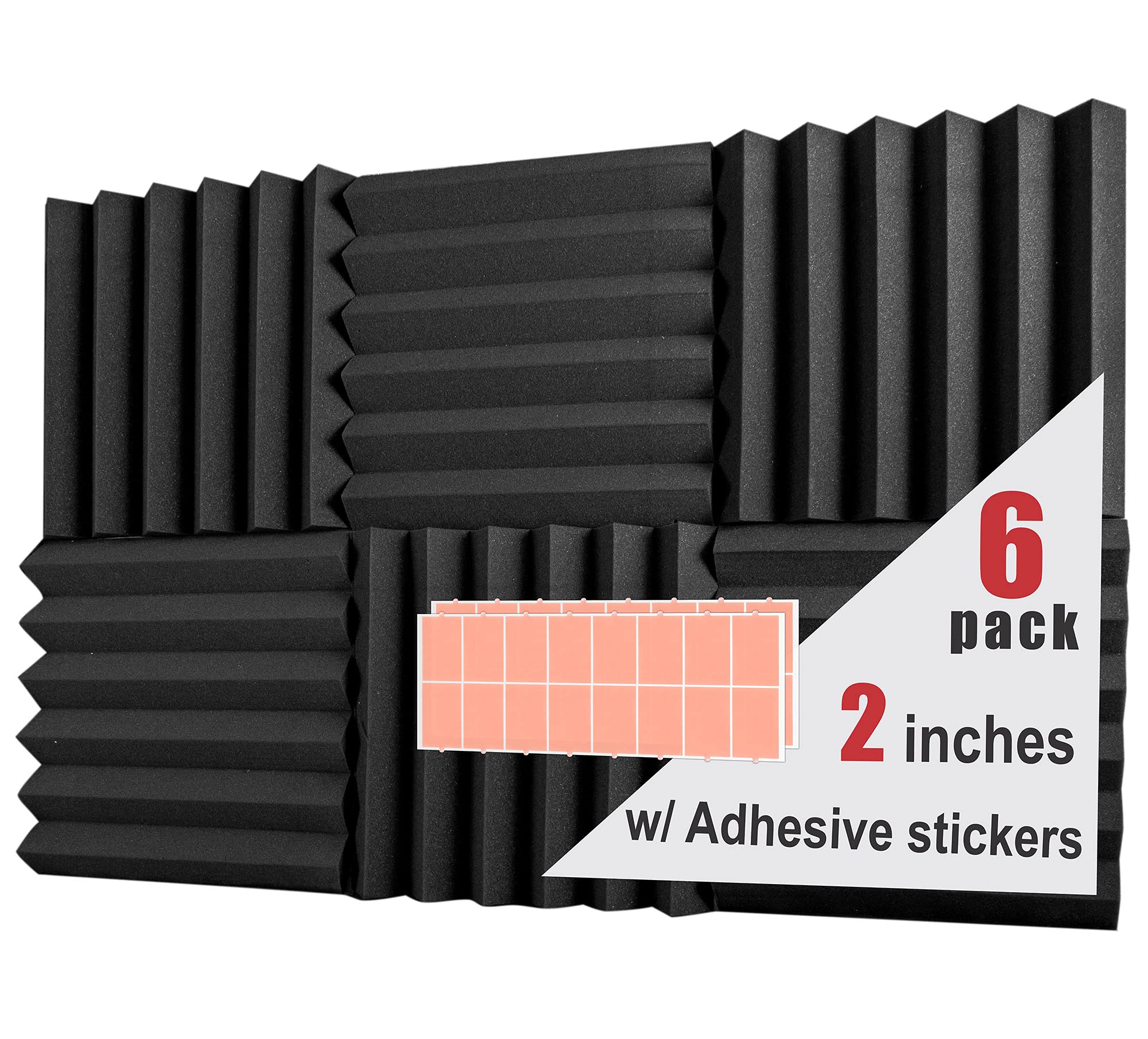 A2S Protection Acoustic Foam Panels 2" X 12" X 12" Soundproofing Studio Foam Wedge Tiles Firepr, 50 g, 6pcs