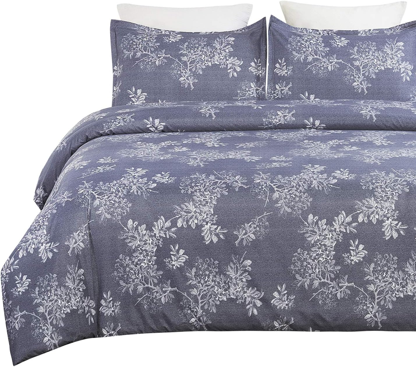 Vaulia Lightweight Microfiber Duvet Cover Set, Floral Print Pattern, Bluish Grey
