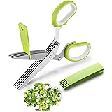 2021 Updated Herb Scissors Set - Herb Scissors With 5 Blades and Cover, Cool Kitchen Gadgets for Cutting Shredded Lettuce, Ci