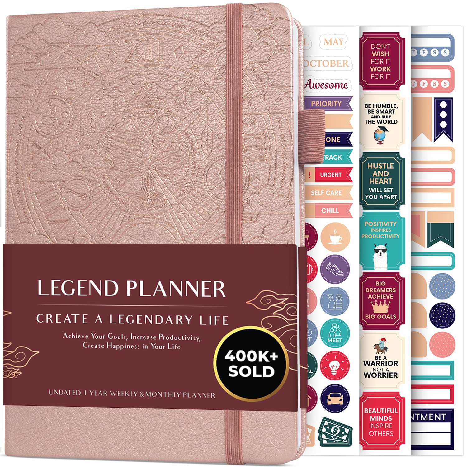Legend Planner – Weekly & Monthly Life Planner to Hit Your Goals & Live Happier. Organizer Notebook & Productivity Journal. A5 (Rose Gold)