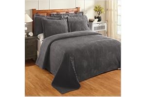 Better Trends 1 Piece Chenille Bedspread Full/Double Size 100% Cotton Chenille Bedding Lightweight Classic Stripe Pattern Bed