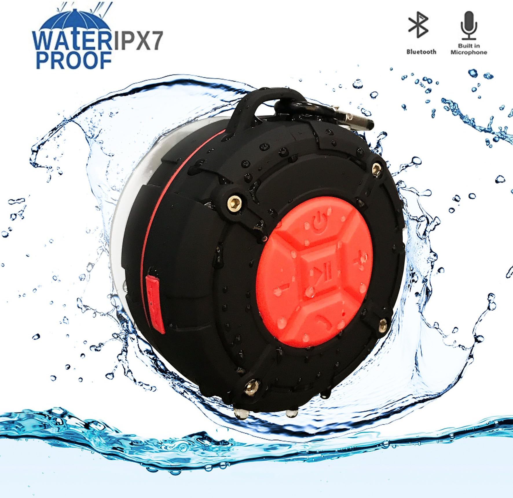 SEEWAY Swimmer IPX7 Fully Waterproof Shower Speaker 3W Bluetooth 4.2,with Suction Cup, Built-in Mic, Hands-Free Speakerphone, Portable Design,Easy for Bath Room, car and Outdoor Places