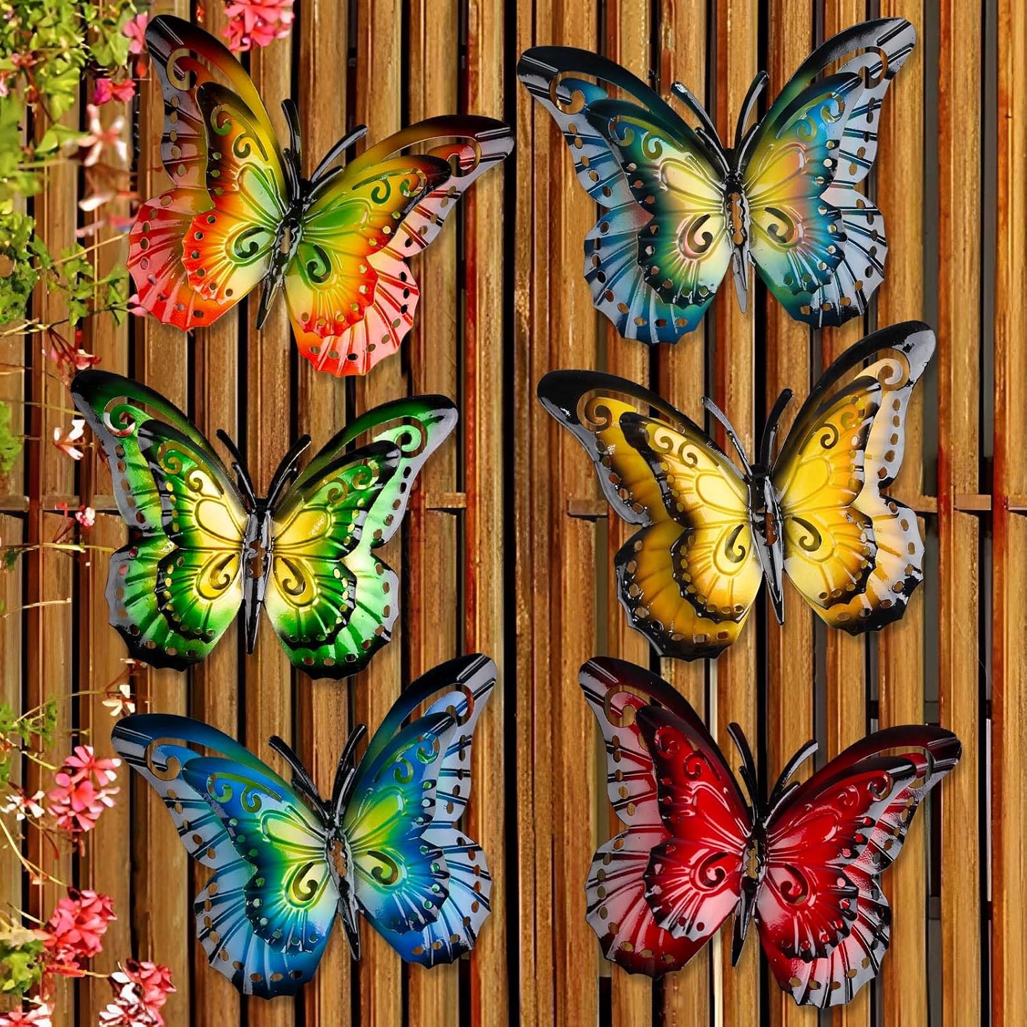 Plaques & Wall Art - IGEEKWELL 6.5'' Metal Butterfly Wall Decor - Wall Art Decorations Double Wings Butterfly Decor Hanging for Garden, Yard, Living Room - Indoor or Outdoor Handmade Gift Wall Sculptures for 6 Pack