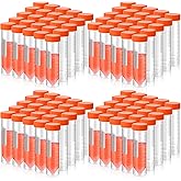 Xuhal 200 Pcs 50ml Centrifuge Tubes 28 x 116 mm Plastic Self Standing Test Tubes with Caps Skirted Conical Vials with Screw Cap Graduated Marks for Science Experiments, Liquids, Party Supplies
