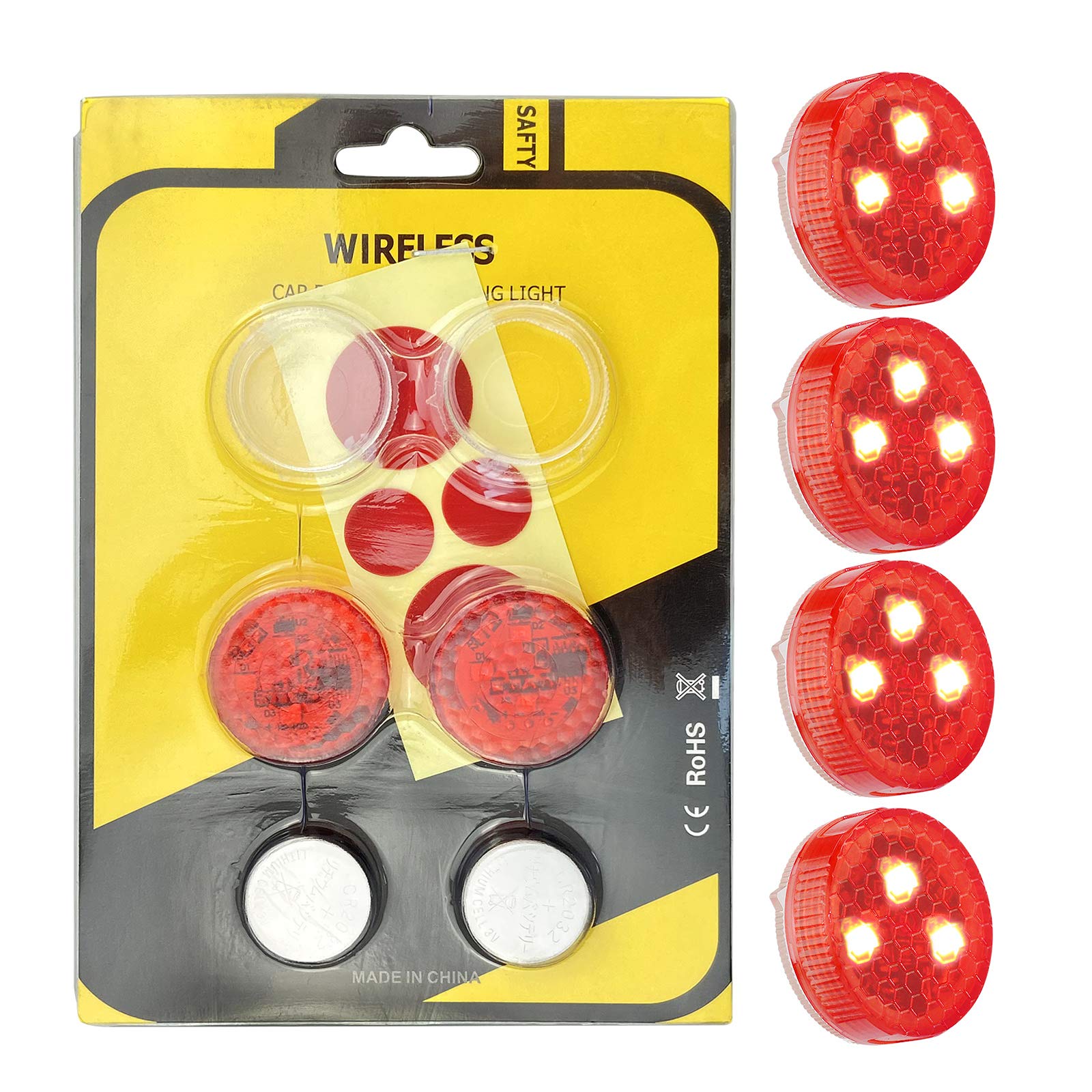 Car Door Warning Lights, Orbeor Led Open Safety Lights with Red Strobe Flashing Magnetic Waterproof Wireless Anti-Collision Safety Warn Lights Auto On/Off(4 Pack)