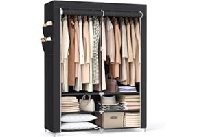 SONGMICS Portable Closet Wardrobe with Shoe Rack and Cover, Closet Storage Organizer, Black URYG008B02