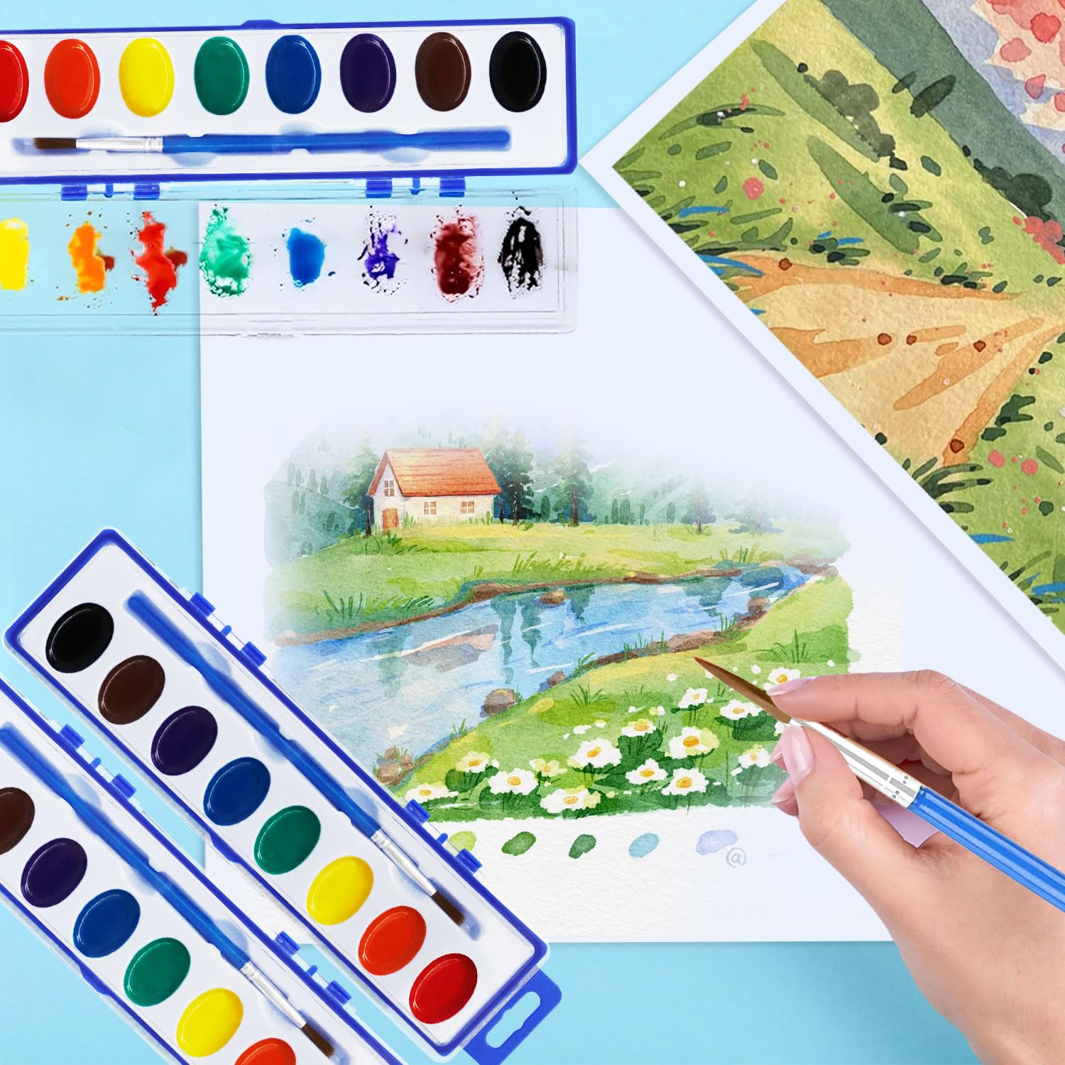 40 Pack Watercolor Paint Set Bulk -Kids Watercolor Paint Set with Brushes | Washable Non-Toxic Water Color Paint Sets for Kids Bulk, Adults, Classrooms, Parties & Art Activities.