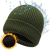 M/L/XL/XXL Waterproof Merino Wool Beanie for Men Women, Warm Fleece Lined Rainproof Windproof Winter Hat for All Weather