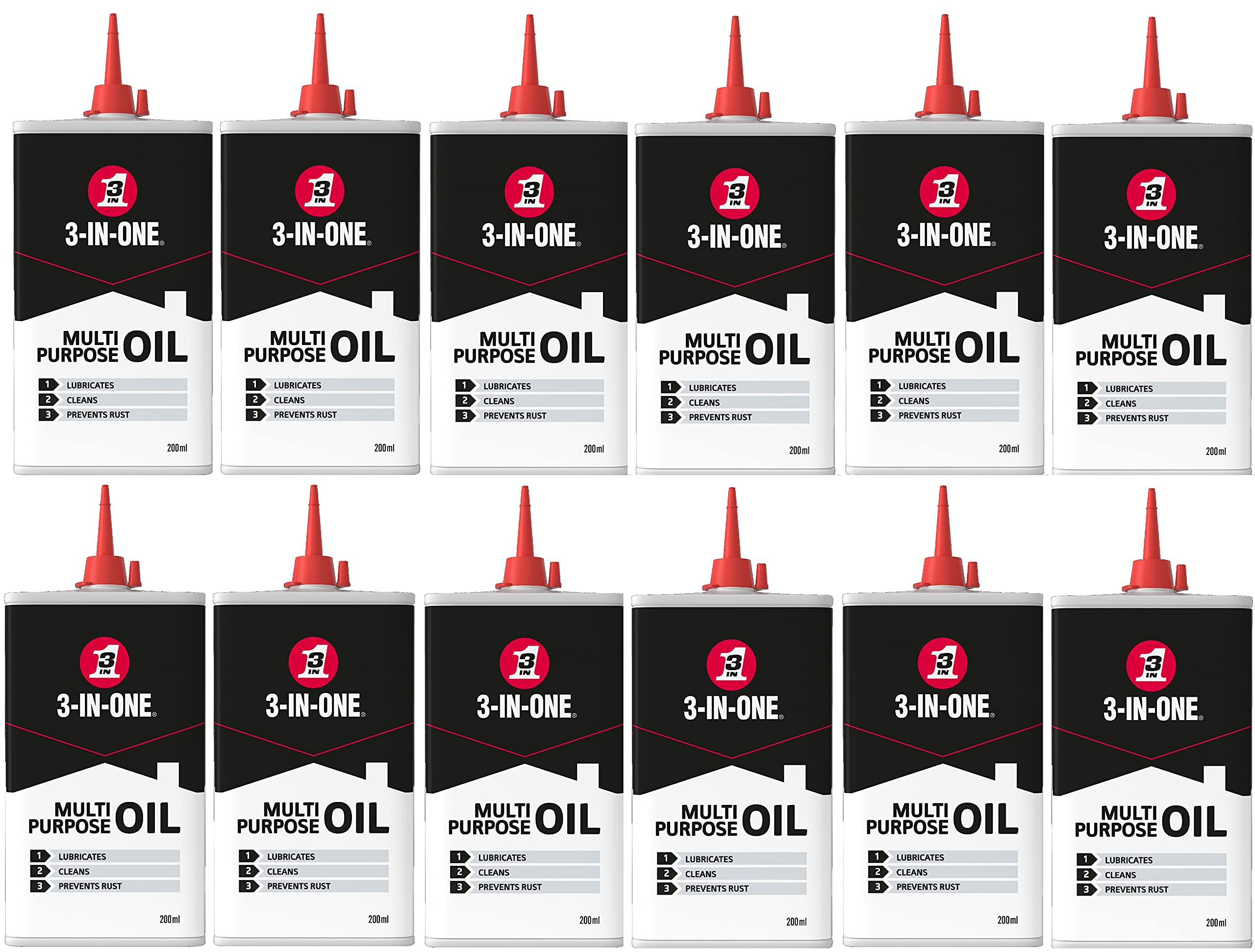 3-IN-ONE Multi Purpose Drip Oil – precision drip application, cleans, lubricates, and prevents rust, stops squeaks (12x 200ml)
