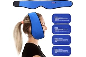 LotFancy Face Ice Pack Wrap for TMJ, Wisdom Teeth, with 4 Reusable Hot Cold Therapy Gel Packs, Pain Relief for Head, Oral and Facial Surgery, Dental Implants, Blue