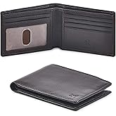 Real Leather Mens Bifold Wallet RFID Blocking Slim Minimalist Front Pocket - Thin & Stylish with ID Window in Gift Box (Nappa, Dark Chocolate)