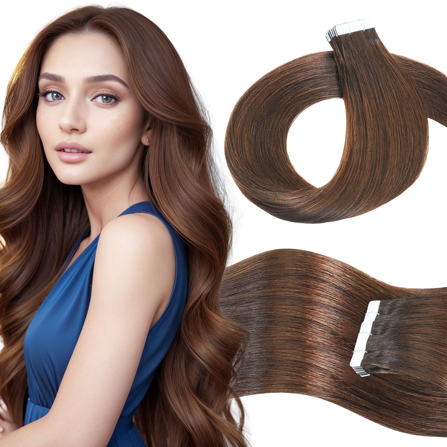 LieblichWelle Tape in Hair Extensions Human Hair Chestnut Brown 14 inch, 20pcs, 40g/Pack - Salon-Grade Quality, Easy Comfort Wear for Young Women (Chestnut Brown, 14 inch)