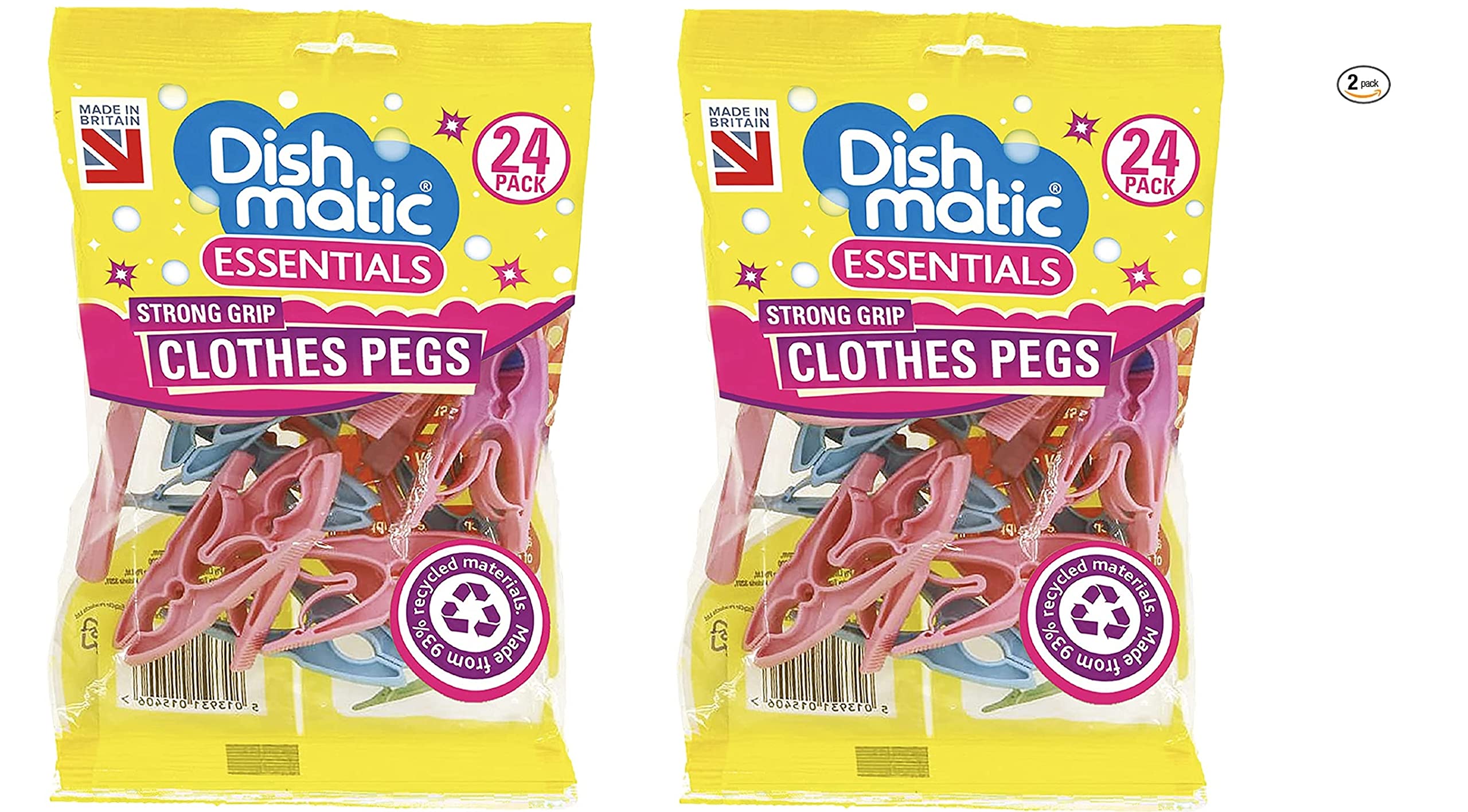 Dishmatic Essentials 48 Strong Hurricane Force Grip Clothes Pegs made of Recycled Plastic (2 packs of 24) - NOT SOLD BY CARASELLE