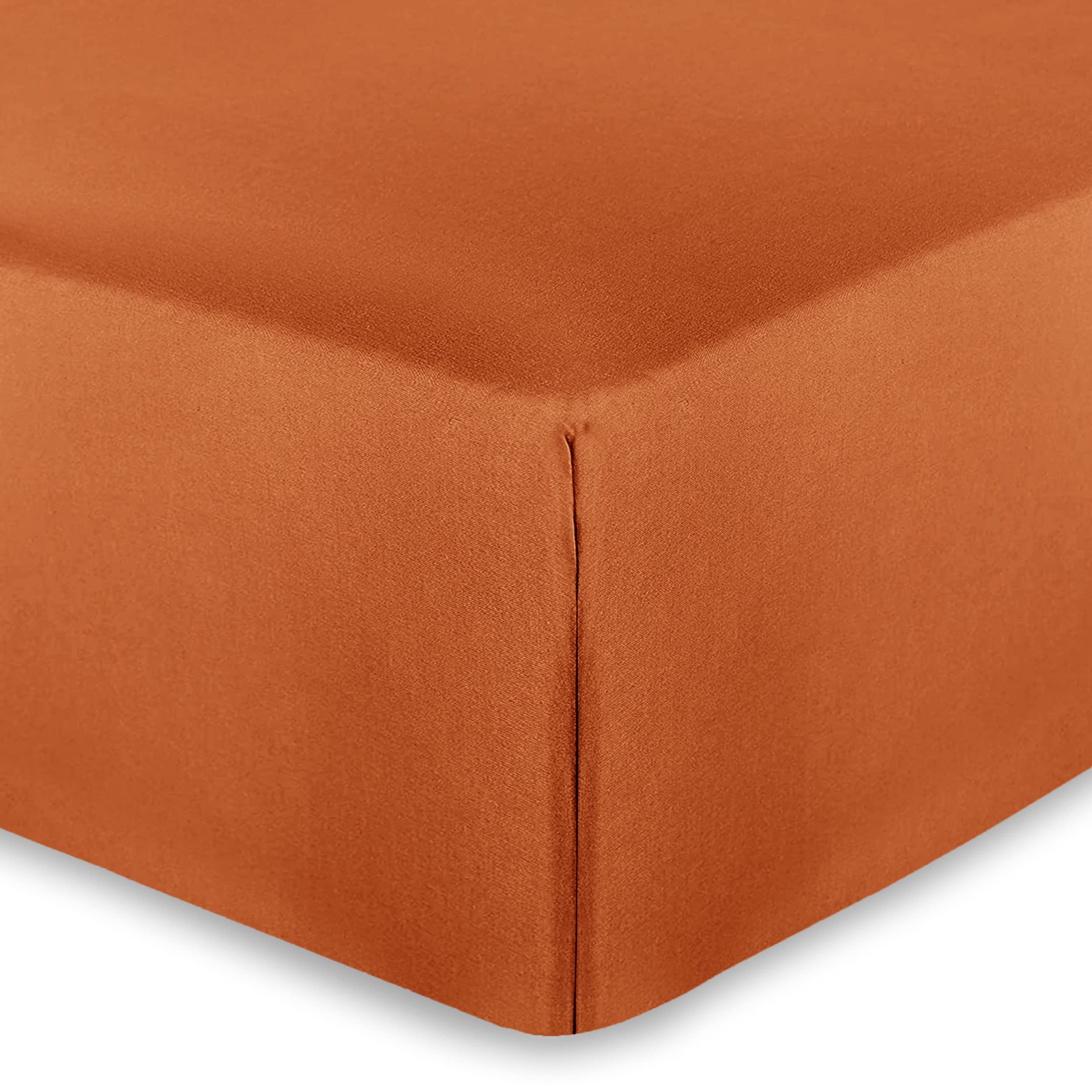 AMEHA Single Fitted Sheet 25 cm Deep Soft Brushed Microfiber Fabric Easy Care Fade Resistant Fitted Bed Sheets (Rust, 91 x 191 cm)