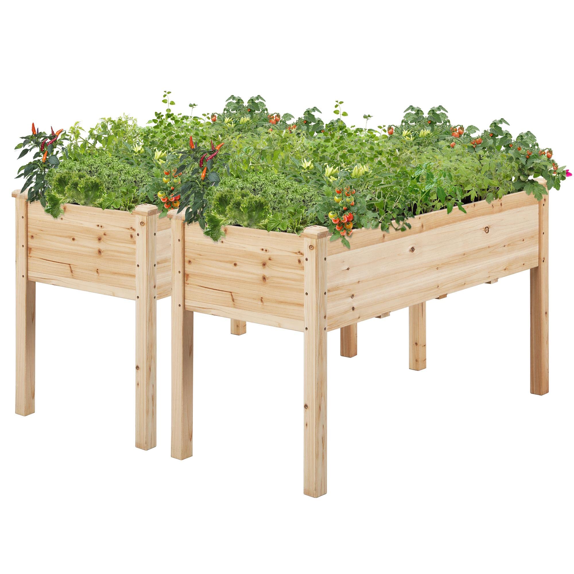 Yaheetech 2pcs Raised Garden Bed 48x24x30in Elevated Wooden Horticulture Planter Box with Legs Standing Growing Bed for Gardening/Backyard/Patio/Balcony, Wood Image