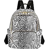 Mozuya Snake Skin White Backpack Purse for Women Girls Mini Backpack Anti-theft Small Backpack Purse for Hiking Traveling College S