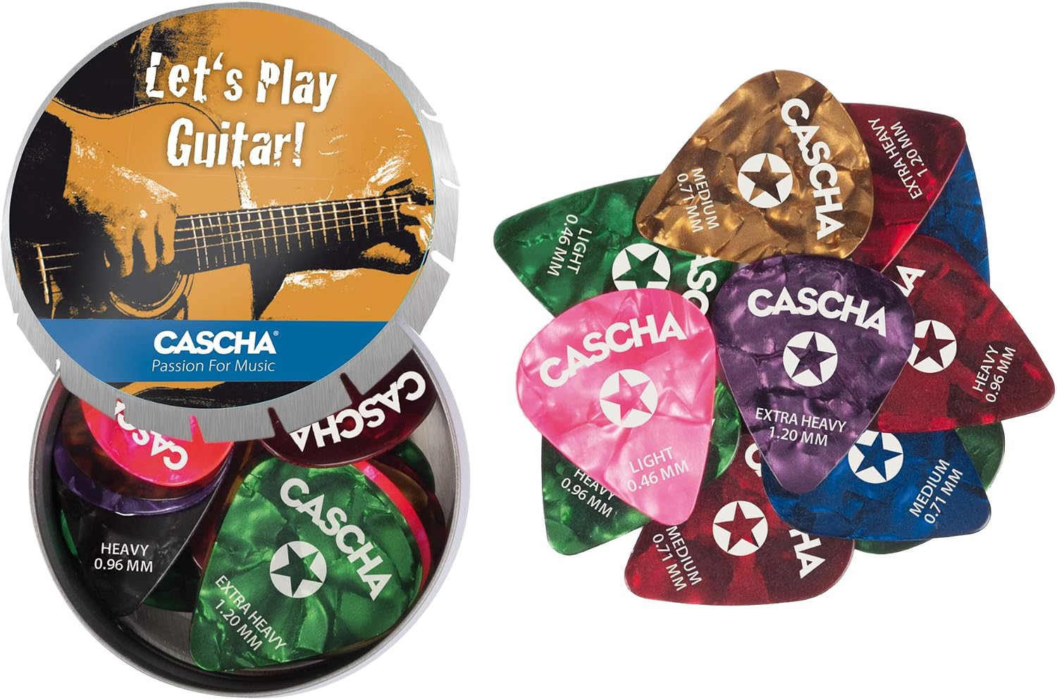 Cascha Guitar Pick Mix Set 4 Strengths I 24 Pieces High-Quality Picks Made of Robust & Grippy Celluloid