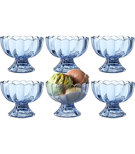 CHOOLD Vintage Stripe Embossed Glass Dessert Bowls - Set Of 2, 9 Oz, Footed