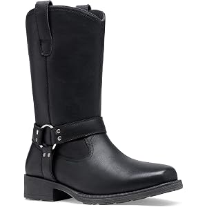 Jousen Cowboy Boots for Men Leather Harness Square Toe | Retro Western Style Easy Pull-On Design Strap & Buckle Detail Engine