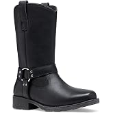 Jousen Cowboy Boots for Men Leather Harness Square Toe | Retro Western Style Easy Pull-On Design Strap &amp; Buckle Detail Engineer-Inspired Biker Motorcycle &amp; Casual Wear