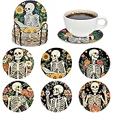 INCOK Skull Diamond Art Coasters - 6 PCS DIY Sunflower Diamond Painting Coasters Kits Home Table Decor Art Craft Supplies Birthday The Day of Dead Gift for Adults Beginners Skull Lovers Mexicans