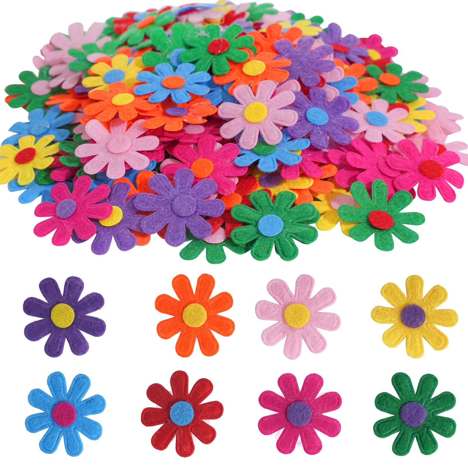 CUWELT 200PCS Felt Flowers Fabric, 2.8cm Flower Embellishments, Colourful Fabric Flowers Decoration Scatter for DIY Arts Crafts Assorted Colours Easter